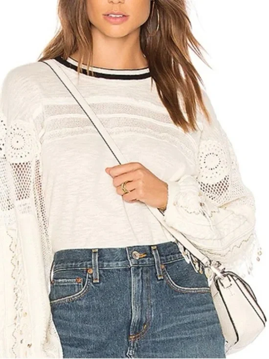 FREE PEOPLE Marrakech white crochet lace  knit  Medium m - Picture 3 of 8